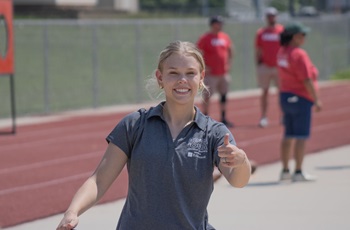 Emily Hamling working the Iowa Games.
