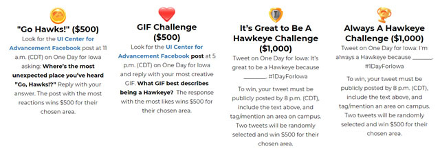 Infographic for One Day for Iowa challenges