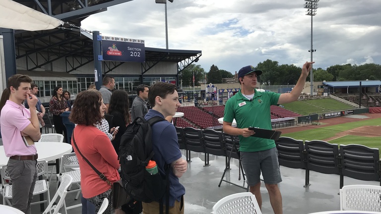Students at the Cedar Rapids Kernals baseball stadium